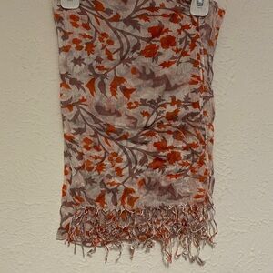 Floral Patterned Scarf in Orange and Brown